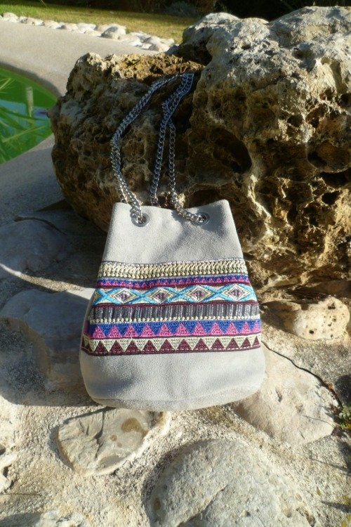 Sac bourse ethnique en daim Les SOLDES D'HIVER sac en daim véritable