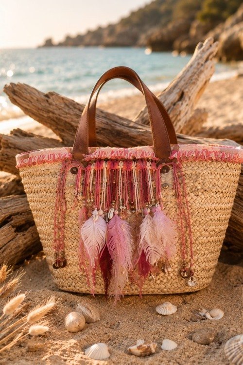 Panier de plage plumes naturelles La plage panier à plumes Panier de plage plumes naturelles La plage panier à plumes