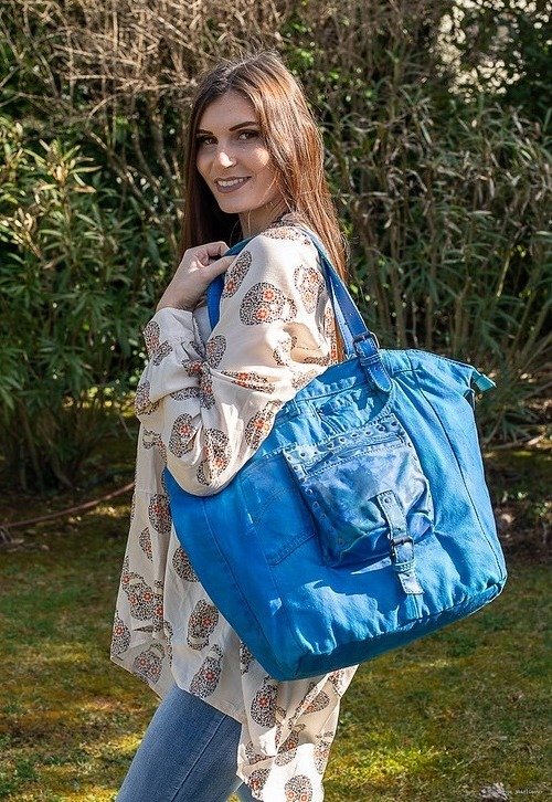Sac en jean et cuir Vintage Cabas cuir véritable