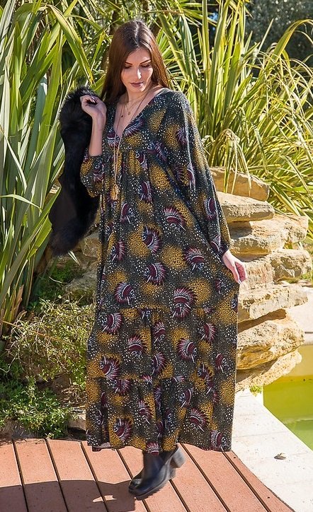 Longue robe boh?�me motif t??te d'indien pas cher - R??ve en dentelle