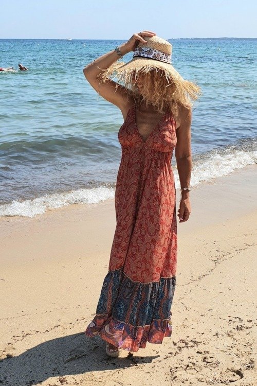 Longue robe dos nu effet soie La plage boheme