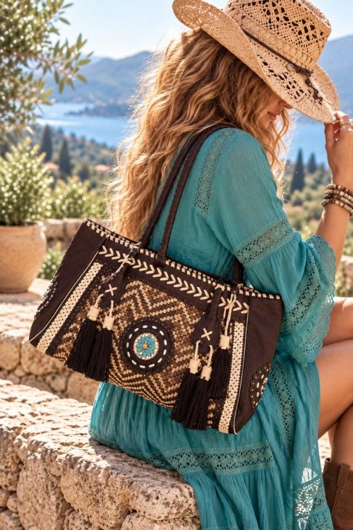 Grand sac vintage tout cuir Cabas cuir véritable