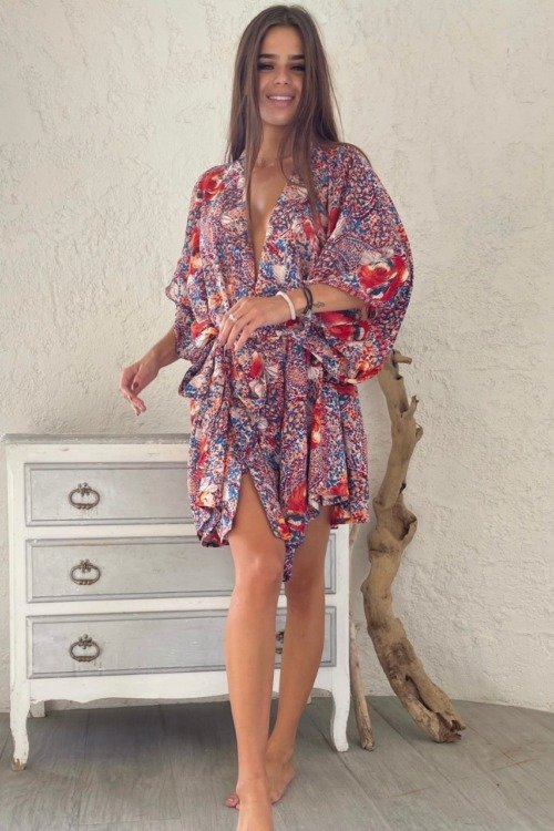 Kimono soie floral