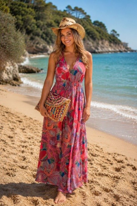 Robe HIBISCUS dos nu Hibiscus imprimé