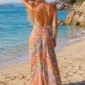 Longue robe dos nu au doux touché soie La plage boheme