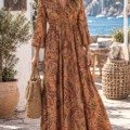 Robe longue bohème en soie Les nouveautés motif floral Robe longue bohème en soie Les nouveautés motif floral