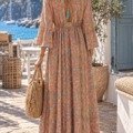 Robe longue bohème en soie Les nouveautés motif floral Robe longue bohème en soie Les nouveautés motif floral
