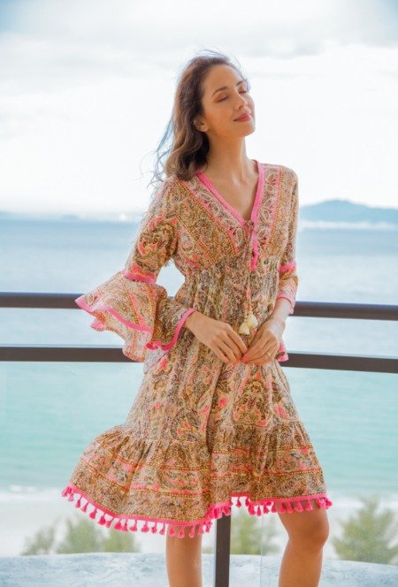 Robe bohème imprimée mi longue L'ETE EN SOLDE boheme