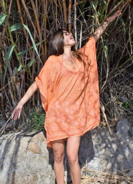 Kaftan brodé en voile de coton La plage kaftan