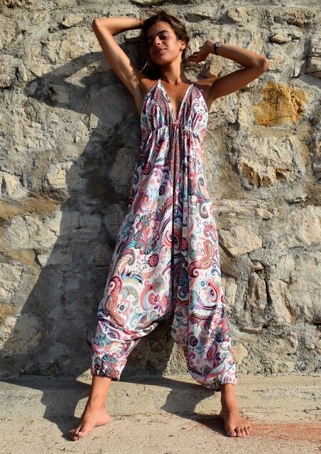 Combinaison pantalon dos nu en soie Combinaison, pantalon beachwear