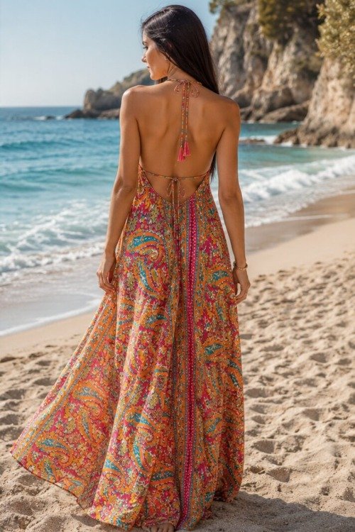 Robe dos nu au doux touché soie La plage boheme
