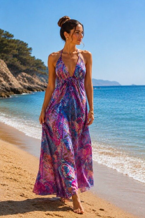 Robe dos nu liberty en soie La plage boheme