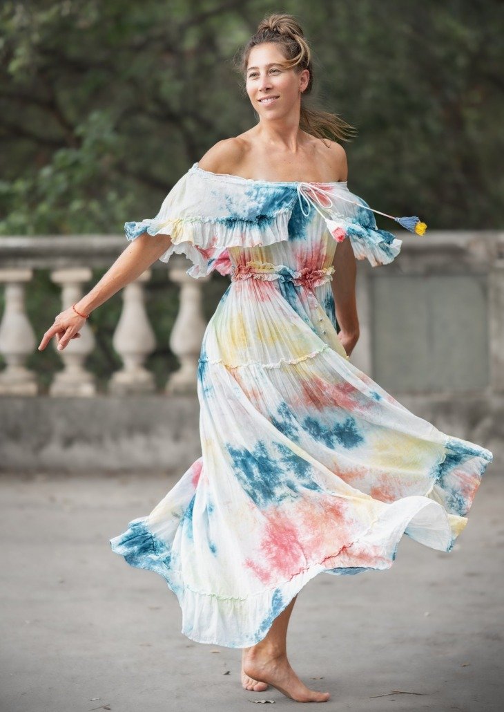 La robe tie and dye a volants boheme Reve en dentelle