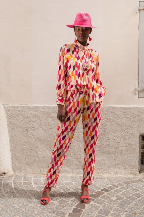 Pantalon droit au motif multicolore Combinaison, pantalon city