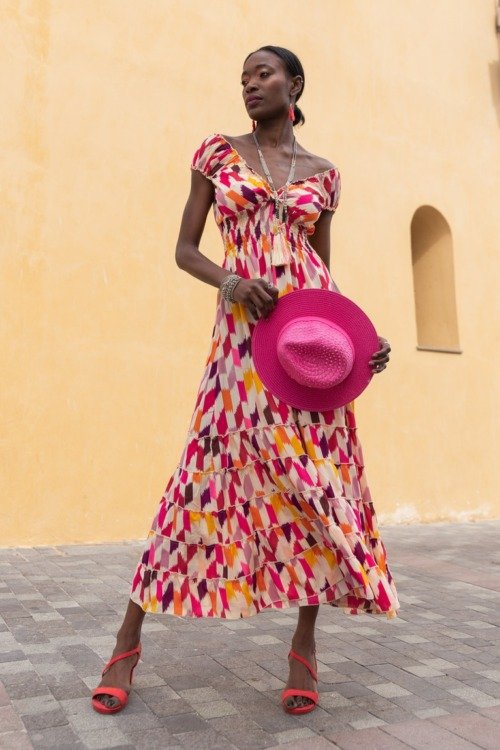 La robe gipsy au motif multicolore Les nouveautés Pink planet