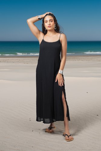 Robe Déesse noire dos nu La plage beachwear