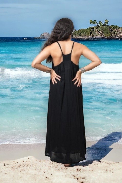 Robe barbara noire au dos nageur La plage beachwear