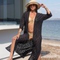 Le kimono long en dentelle de coton coloris noir La plage 100% coton