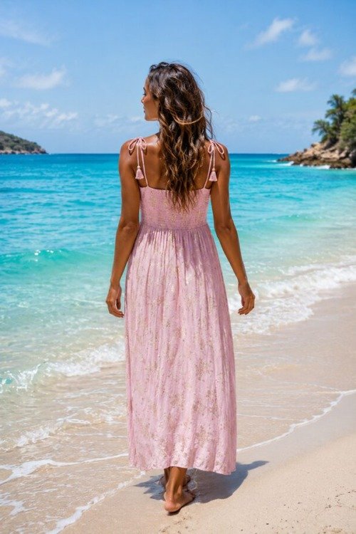 Robe princesse bretelles pompons La plage 100% viscose
