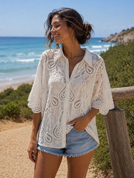 Chemise en crochet La plage 100% coton Chemise en crochet La plage 100% coton