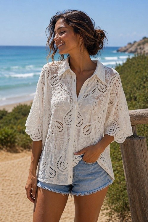 Chemise en crochet La plage 100% coton