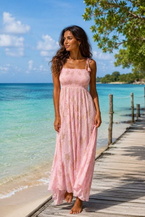 Robe princesse bretelles pompons La plage 100% viscose