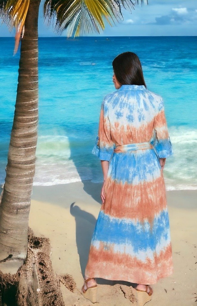 Robe chemise longue tie and dye Reve en dentelle
