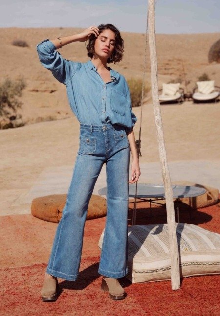 Jean denim pattes d’Eph taille haute Mode jean délavé