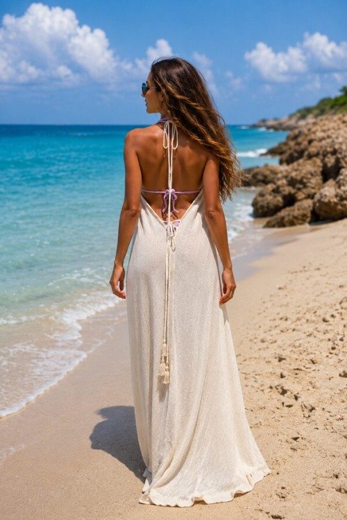 Robe dos nu 100% boho chic fait main La plage boheme