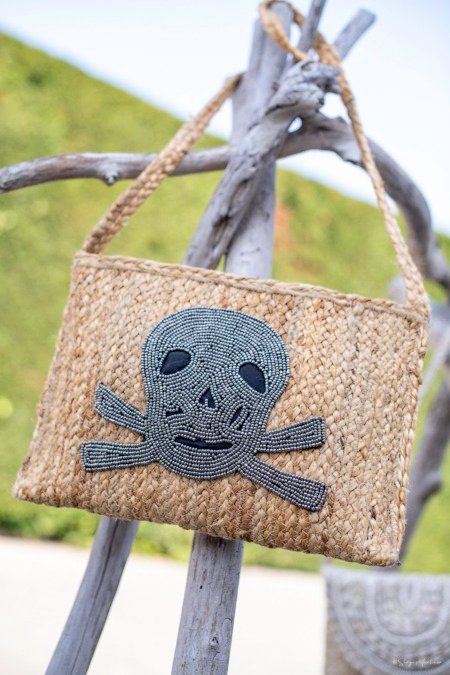 Grande pochette bandoulière Tête de mort Jute et paille boheme