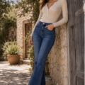 Jean denim au détail tressé Mode jean denim
