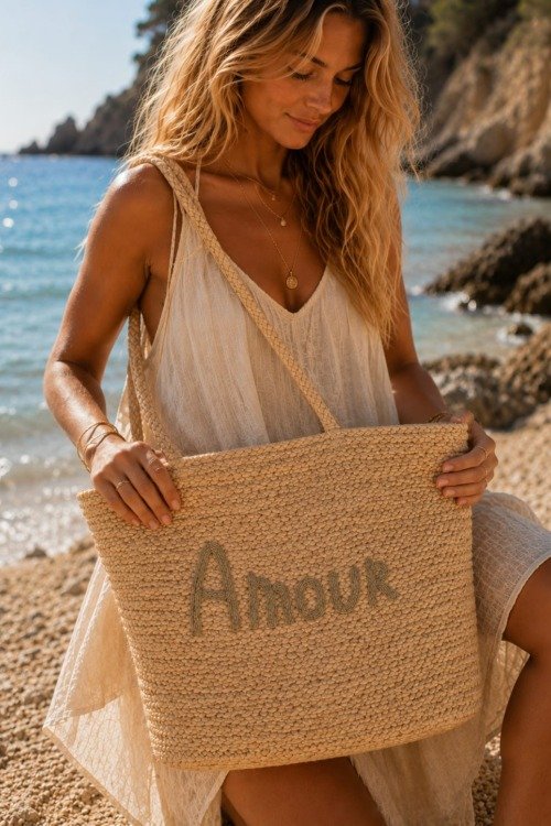 Sac AMOUR 100% jute Cabas à plateforme