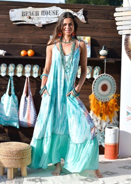Robe longue bohème chic imprimé patchwork acidulé La plage boheme