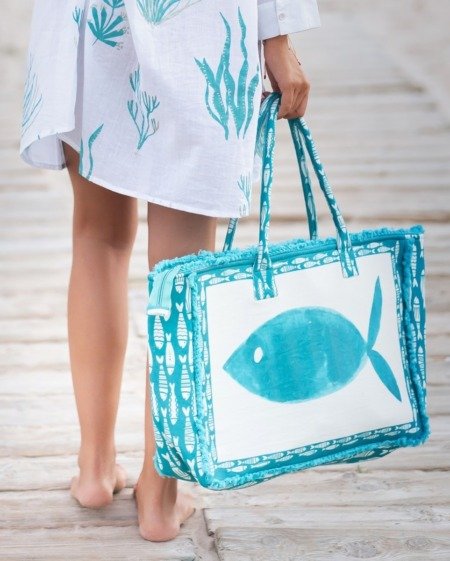 Grand sac de plage en toile thème Poisson Cabas La Isla Bonita
