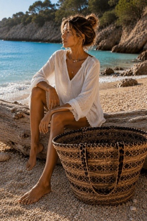 Panier de plage XXL avec bandoulière La plage motif léopard