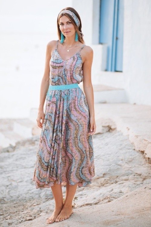 Robe longue bohème chic imprimé avec lurex La Isla Bonita boheme
