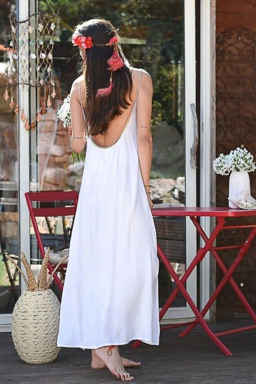 Robe déesse blanche dos nu Mode Pink planet