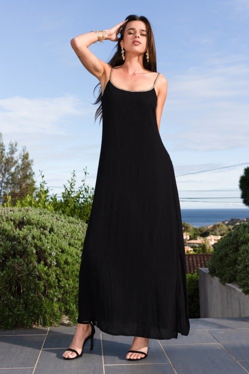 Robe déesse dos nu de couleur noire La plage beachwear