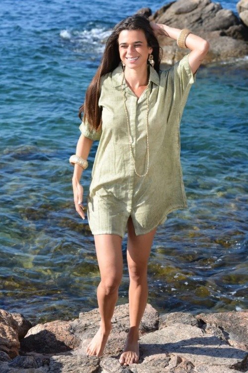 Chemise mi-longue en voile de coton délavé La plage chemise de plage