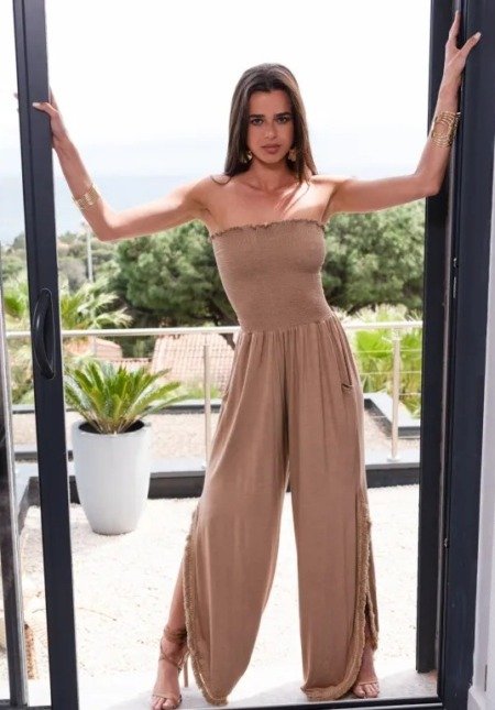 Combinaison-pantalon bustier camel La plage boheme