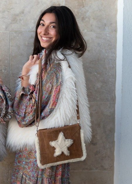 Petit sac vintage en cuir Cuir et daim cuir véritable