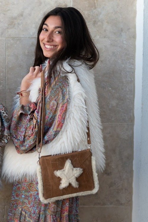 Petit sac vintage en cuir Cuir et daim cuir véritable