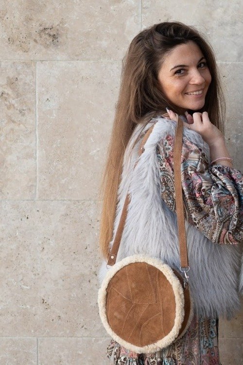 Petit sac vintage en cuir Cuir et daim cuir véritable