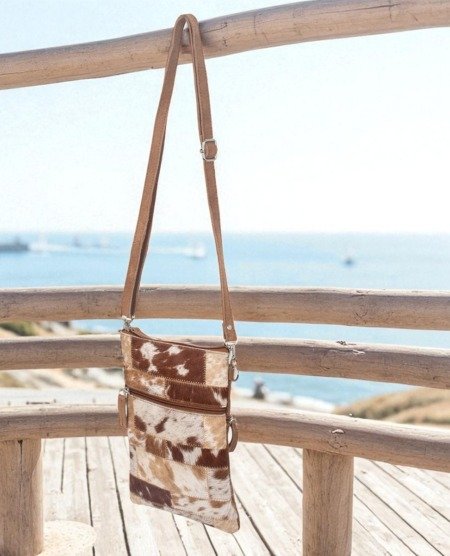 Pochette vintage tout cuir motif tacheté Cuir et daim cuir véritable