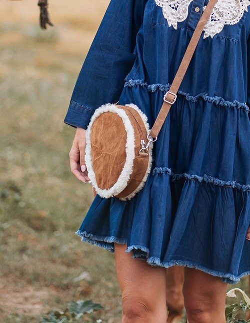 Petit sac vintage en cuir Cuir et daim cuir véritable
