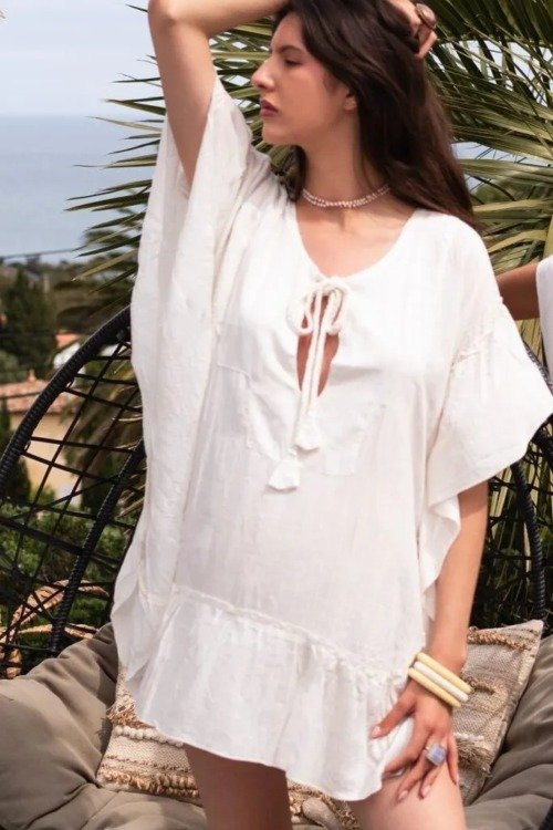 Kaftan boho-style de couleur unie La plage blouse d'été