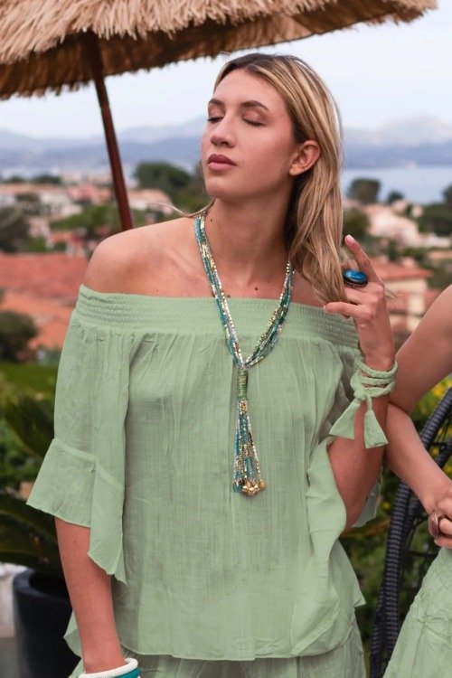 Blouse boho-style de couleur unie La plage blouse