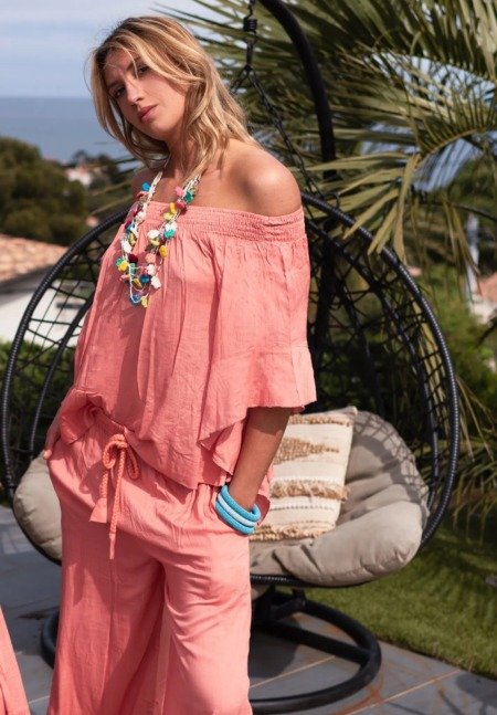 Blouse boho-style de couleur unie La plage blouse