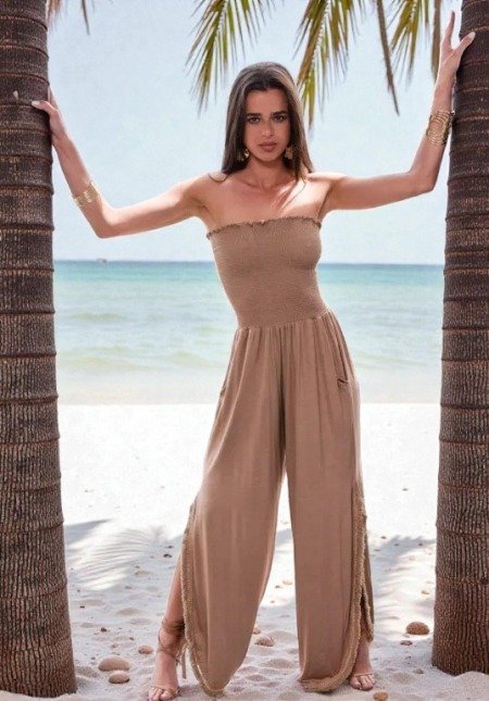 Combinaison-pantalon bustier camel La plage boheme