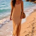 Robe déesse dos nu couleur camel La plage beachwear